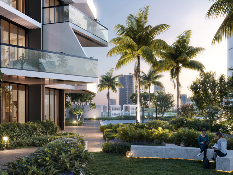 Outdoor Garden and yoga space at Binghatti Grove in JVC